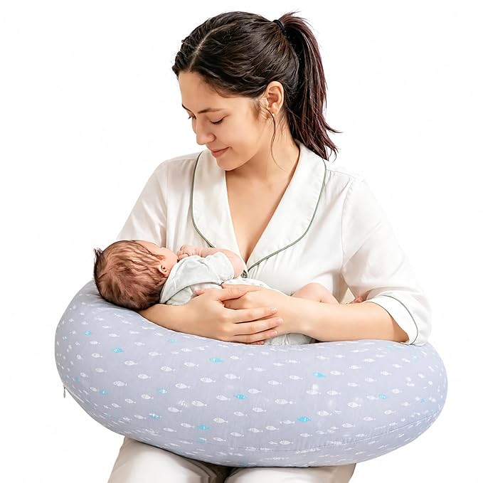 Nursing Pillow, Breastfeeding Pillows with Standard Size Removable Cover, Breast Feeding Pillow with Breathable Filling, Ergonomic Nursing Essentials for Bottle and Breastfeeding