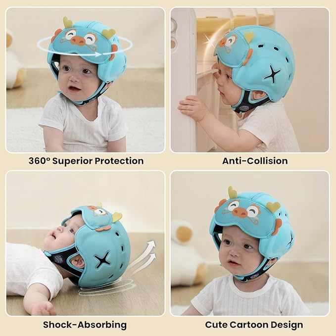 Mambobaby Baby Head Protector Helmet for Crawling and Walking, Breathable Soft Helmet, Ultra-Lightweight & Adjustable, Prevents Bumps Safety Helmet for Infants Toddlers 6-24 Months (Lucky Loong)
