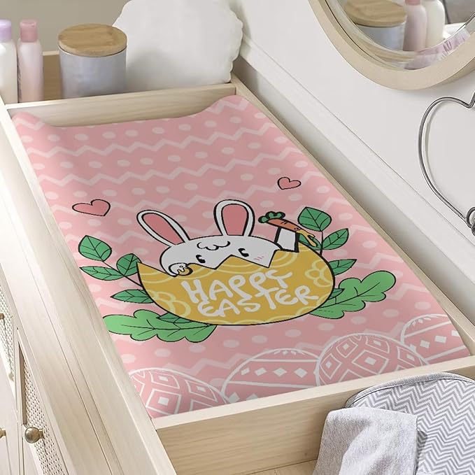 Rabbit Easter Changing Pad Cover Waterproof Breathable Universal Tray Table Mat for Boys Girls Stretchy Soft Changing Table Cover