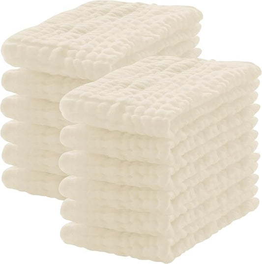 Lovely Care 12 Pack Muslin Burp Cloths 100% Cotton Muslin Cloths Large 20''x10'' Extra Soft and Absorbent Baby Burping Cloth - Ivory