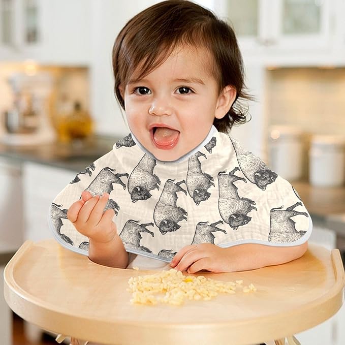 Muslin Burp Cloths for Baby Boys and Girls - 4-Pack Ultra Absorbent North America Bison Muslin Washcloths, Newborn Towel, Milk Spit Up Rags, Burp Cloth Bib for Unisex, 22 x 11 Inch