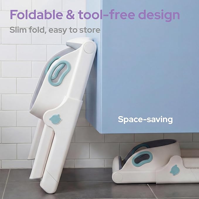 lalalark Potty Training Seat, 2-in-1 Toddler Toilet Seat with Steps, Upgrade Potty Step Stool for Toddler with Anti-Slip Pad Step Stool, Extended Splash Guard, Foldable Potty Ladder Boys Girls, Green