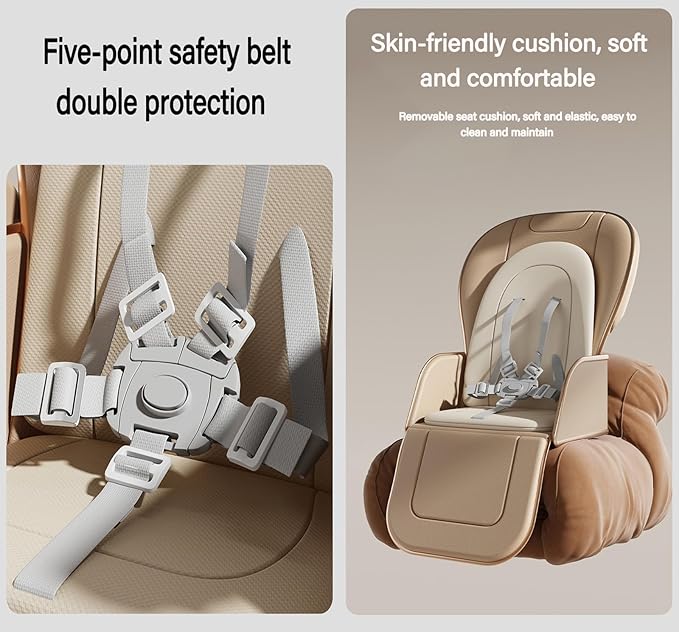 Nine point nine Electric Bluetooth Smart PU Leather High Chair with Swinging Function, Baby High Chairs for Babies and Toddlers, Baby Feeding Chairs Seat, Double Tray, Removable Wheels (E8121 Khaki)
