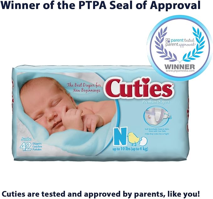 Cuties Baby Diapers, Newborn, 42-Count