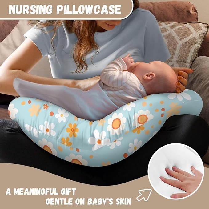 Lovely Hippie Flower Baby Breastfeeding Pillow Cover Nursing Cover for Newborn Girls Boys Super Soft and Comfortable for Home, 1 Pack