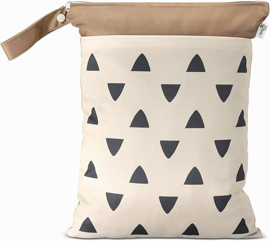 Cloth Diaper Wet Bags – Waterproof & Reusable Bag with 2 Zippered Pockets, 100% Polyester with Handle, Perfect for Stroller, Travel, Baby Essentials & Breast Pump Storage (Sand Triangular)