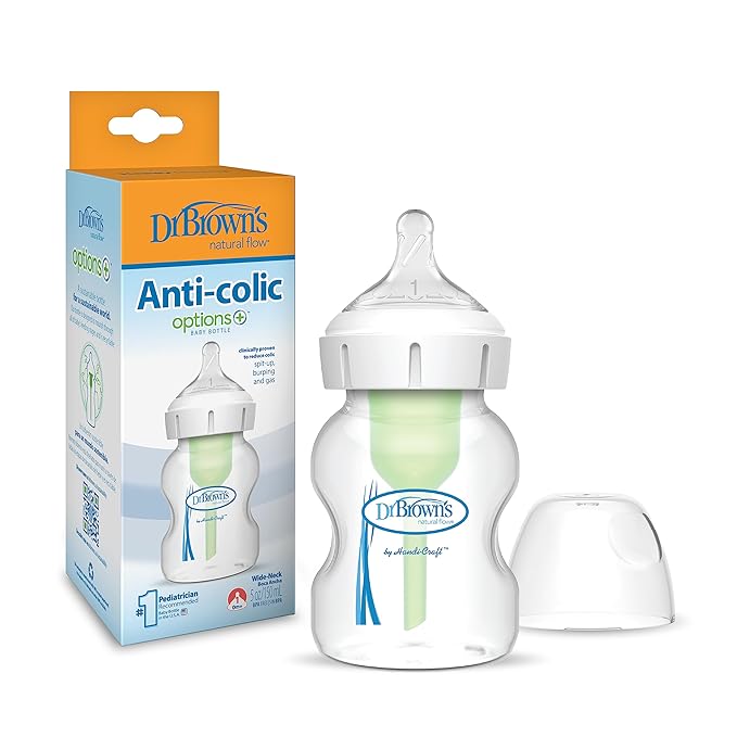 Dr. Brown's Natural Flow Anti-Colic Options+Wide-Neck Baby Bottle, 5 oz/150 mL, Level 1 Nipple & HappyPaci 100% Silicone Pacifier 0-6m, BPA Free, White, Blue, Light Blue, 3 Pack