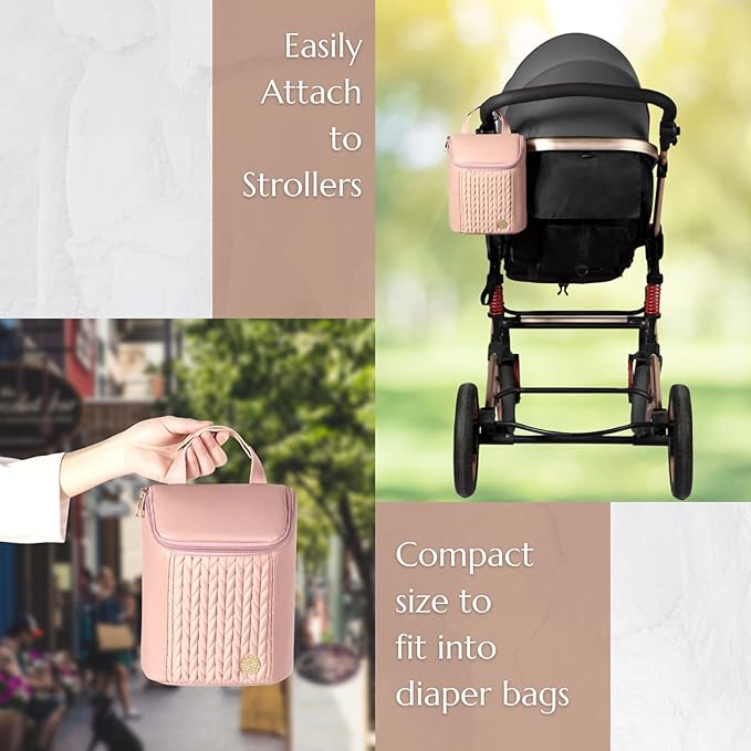 Baby Bottle Cooler Bag with Adjustable Straps to Fits Stroller or Diaper Bag,Insulated Baby Bottle Bag for Nursing Moms Daycare or Travel (Dusty Rose)
