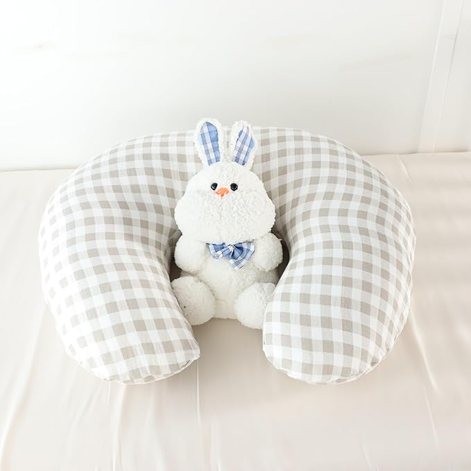DILIMI Muslin Nursing Pillow Cover 2 Pack, Removable Nursing Cover for Breastfeeding Pillows, Ultra Soft Comfortable Slipcover for Baby Girl and Boy, Beige and Khaki Checkered
