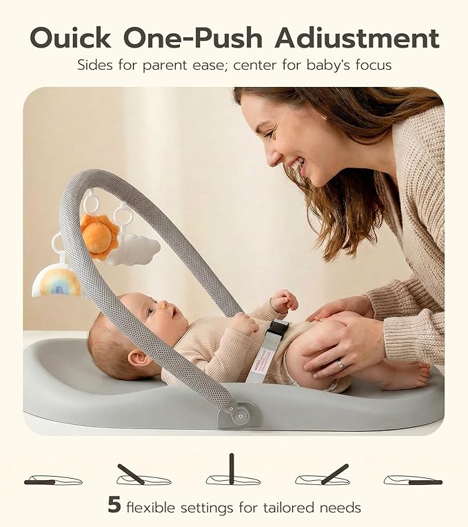 Mallify Wipe-Clean Baby Changing Pad, Waterproof Durable PU Pad, Soft & Non-Slip Safety Belt & Hanging Toys, Easy to Adjust & Removable Bar, Gray