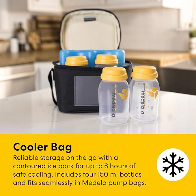 Medela All-in-One Breast Milk Storage Set with 150 ml & 250 ml Bottles, Easy Pour & Reusable Bags, Quick Clean Microwave Bag, Organizer Tray and Cooler with Contoured Ice Pack