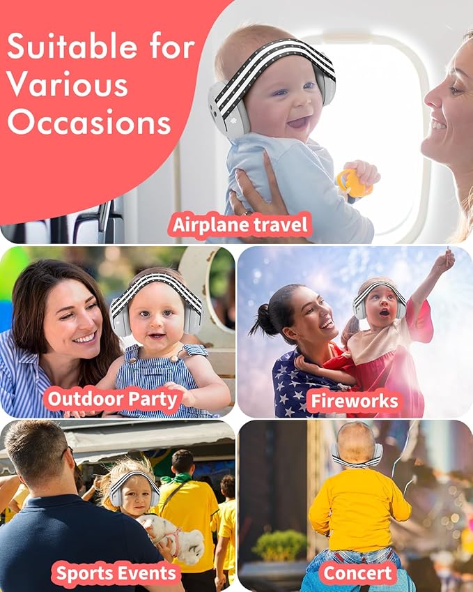 Baby Ear Muffs Noise Protection, 25dB Noise Cancelling Headphones for Infants Toddlers 0-36 Months Airplane Travel Essentials
