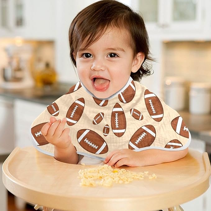 1 Pack Muslin Burp Cloths Sports Football Khaki Print Cotton Baby Burp Cloths Absorbent Soft Burping Cloth Washcloths for Newborn Babies 22x11 Inch