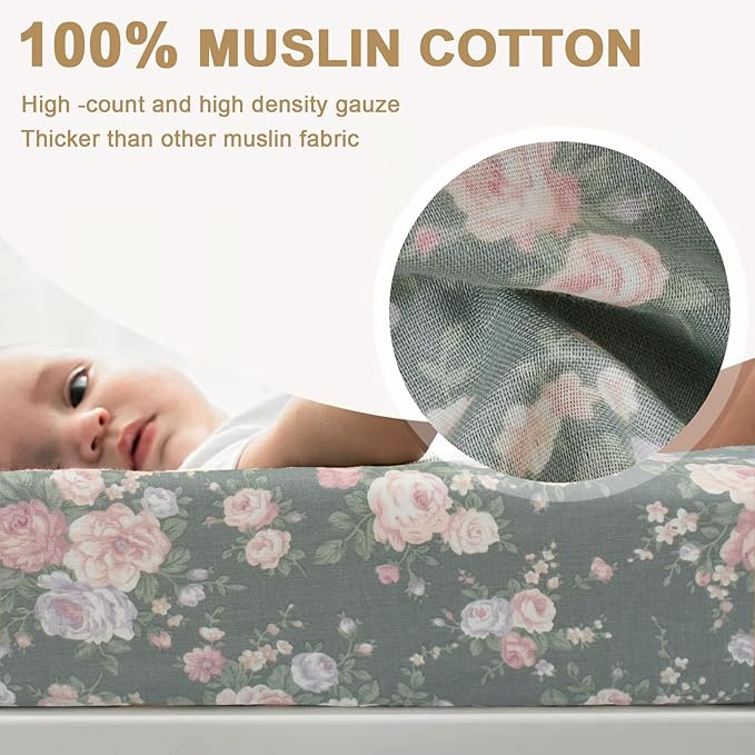 Owlowla Changing Pad Cover,Ultra Soft Cotton Changing Table Covers,Breathable&Durable Nursery Diaper Changing Pad Sheets for Baby Boys Girls(Cream&Olive Floral)