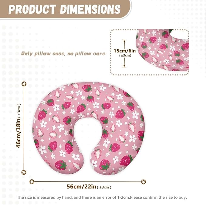 Strawberry Flower Nursing Pillow Cover with Hidden Zipper Washable Soft & Gentle on Baby Skin Breastfeeding and Bottle Feeding Slipcover, Easy to Use & Clean
