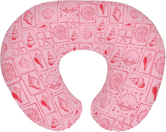 Pink Seashells Baby Nursing Pillow Covers for Boy Girl Boho Beach Conch Nursery Feeding Pillowcase for Breastfeeding Pillows Pastel Summer Coastal Soft Stretchy Removable Cover for Newborn Infant