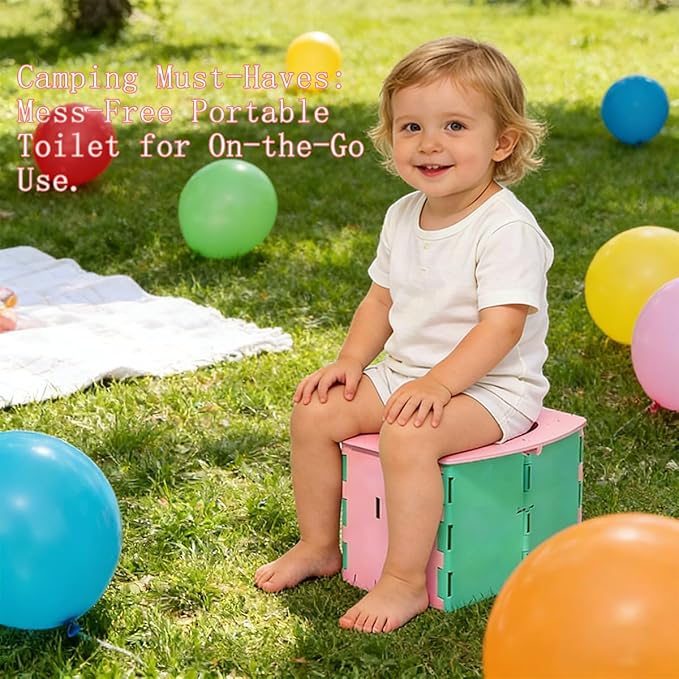 Portable Potty Seat for Toddler Foldable Travel Potty Training Toilet Seat with Cleaning Bags Reusable for Outdoor Camping, Travel potties(Yellow+Blue)
