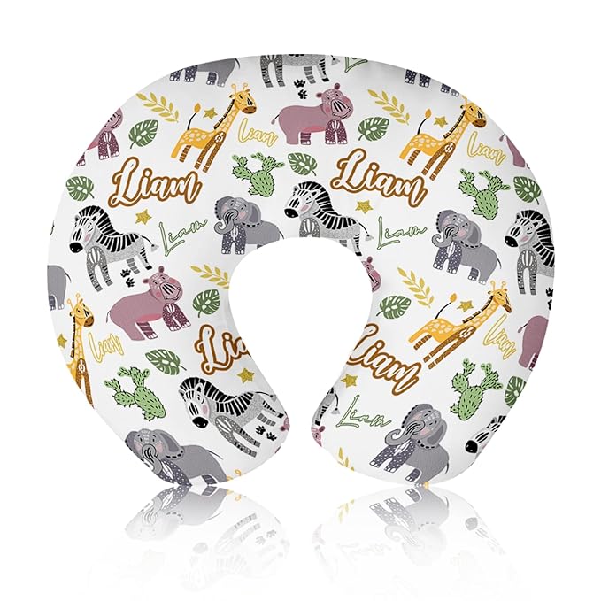 Baby Nursing Pillow Cover - Personalized Name Breastfeeding Pillow Cover with Zebra Pattern, Stretchy Removable U-Shaped for New Moms, Soft Breathable Slipcover for Infant Boys Girls