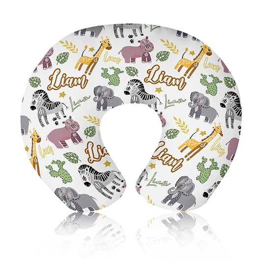 Baby Nursing Pillow Cover - Personalized Name Breastfeeding Pillow Cover with Zebra Pattern, Stretchy Removable U-Shaped for New Moms, Soft Breathable Slipcover for Infant Boys Girls