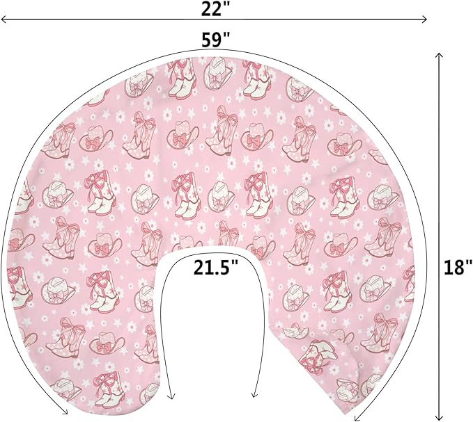 Pink Floral Bows Cowgirl Boots Hat Baby Nursing Pillow Covers for Girl Boho Western Cowgirls Stars Nursery Slipcover for Breastfeeding Pillows Country Soft Stretchy Removable Cover for Newborn Infant