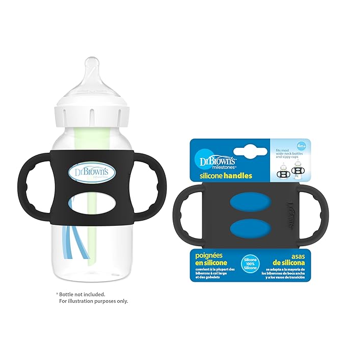 Dr. Brown’s Milestones 100% Silicone Baby Bottle Handles, Wide-Neck, Black, 1-Pack