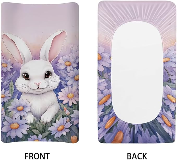 Rabbit Baby Changing Pad Cover Infant Purple Diaper Table Change Mat Sheets Cover Changing Table Covers for Boys Girls Birthday Gifts