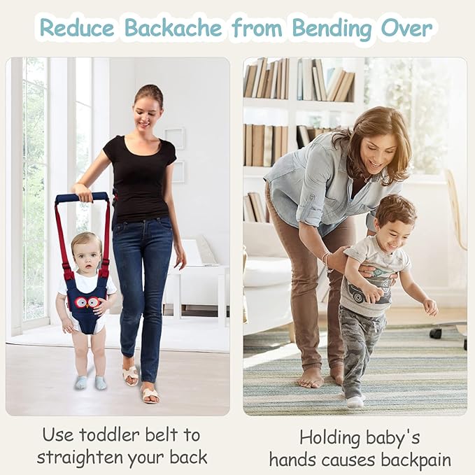 Baby Walking Harness Handheld Baby Walker Assistant Belt Adjustable Toddler Infant Harnesses Standing Up Walking Learning Helper with Detachable Crotch for 9-24 Month (DarkBlue Owl)
