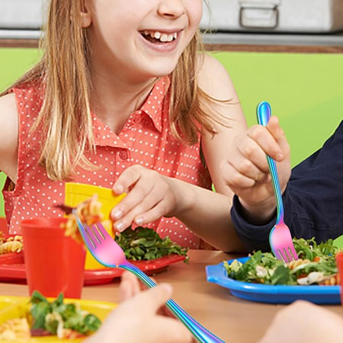 LIANYU 6-Piece Kids Forks and Spoons Silverware Set, Rainbow Children Toddler Utensils Set, Stainless Steel Child Flatware Cutlery for Home Preschools, Dishwasher Safe