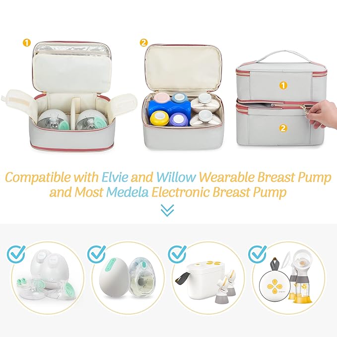 Damero Wearable Breast Pump Bag with Detachable Cooler Bag and Mat, Compatible with Elvie, Willow and Medela Electronic Pumps, Breast Pump Case for Wearable Pumps and Parts