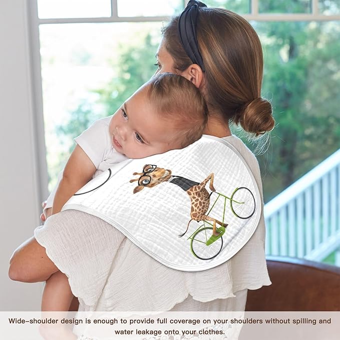 Fun Giraffe in Suit On Bicycle Muslin Burp Cloths for Baby 4 Pack Soft 100% Cotton Baby Washcloths Bibs for Boy Girl