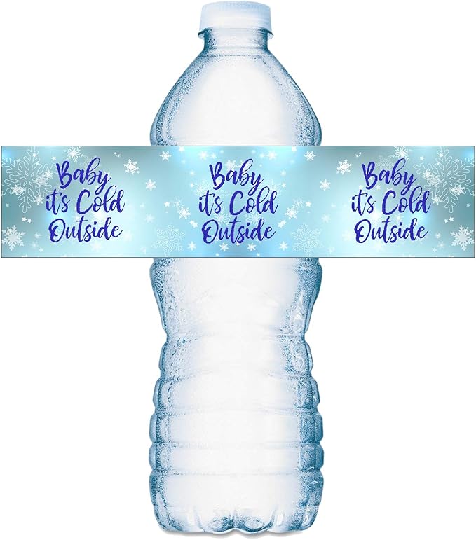 25 Baby Its Cold Outside Baby Water Bottle Labels; Baby Shower Set of 25 Waterproof Water Bottle Stickers Wrappers, Decorations; Its a Boy Blue. Made in USA