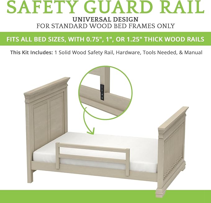 CC KITS Safety Guard Rail for Baby, Kids, and Children - Solid Wood Safety Bed Rail for Toddlers - Easy Installation - Premium Protection for Bunk, Twin, Full, Queen and King Size Beds - (Ash Grey)