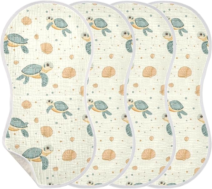 vvfelixl Muslin Burp Cloths Cartoon Cute Sea Turtle Baby Washcloths for Baby Girl Boys 2 Pack