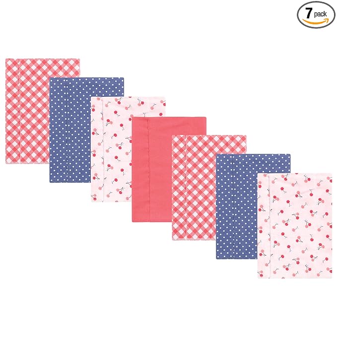 Hudson Baby Unisex Baby Flannel Burp Cloth 7pk, Cherry Sweet, One Size