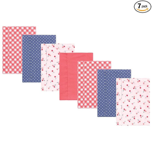 Hudson Baby Unisex Baby Flannel Burp Cloth 7pk, Cherry Sweet, One Size