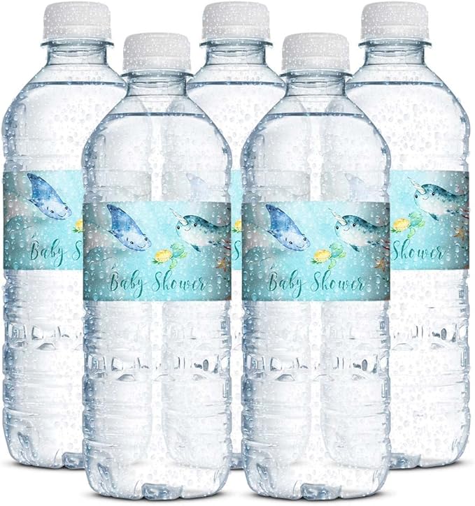 Underwater Cute Sea Life Baby Sprinkle Shower Waterproof Water Bottle Sticker Wrappers 20 Wrap Around Labels Sized 1.75" x 8.5" by AmandaCreation
