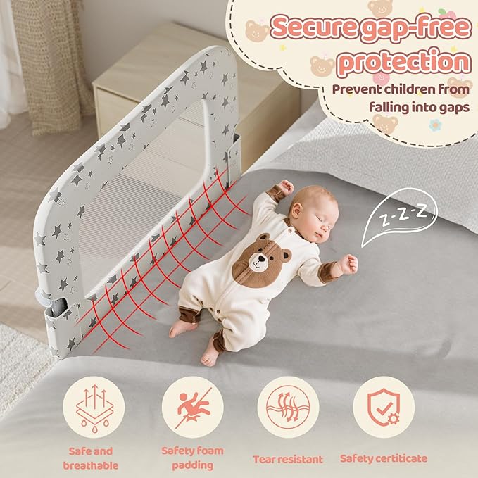 Bed Rail for Toddlers: 32" Foldable Toddler Bed Rails Bed Safety Rail, Height Adjustable Baby Bed Rail Guard for Crib Twin, Full, Queen Bunk Size Bed, Portable Bed Railing for Baby