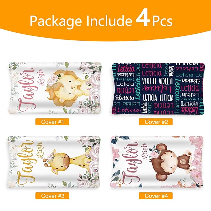 Custom Changing Pad Cover Set - Jersey Knit Comfy CozyUltra Soft Unisex Diaper Changing Table Covers with Personalized Name for Baby Boys Girls - Waterproof Ultra Soft 4 Pcs Set Style02