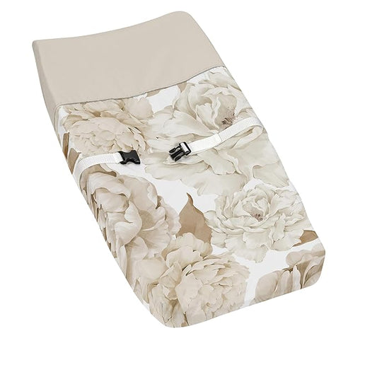 Sweet Jojo Designs Taupe Beige Boho Shabby Chic Floral Girl Baby Changing Pad Cover - Infant Newborn Diaper Table Change Mat Sheet - Tan Ivory Bohemian Vintage Garden Watercolor Flower Nature Elegant