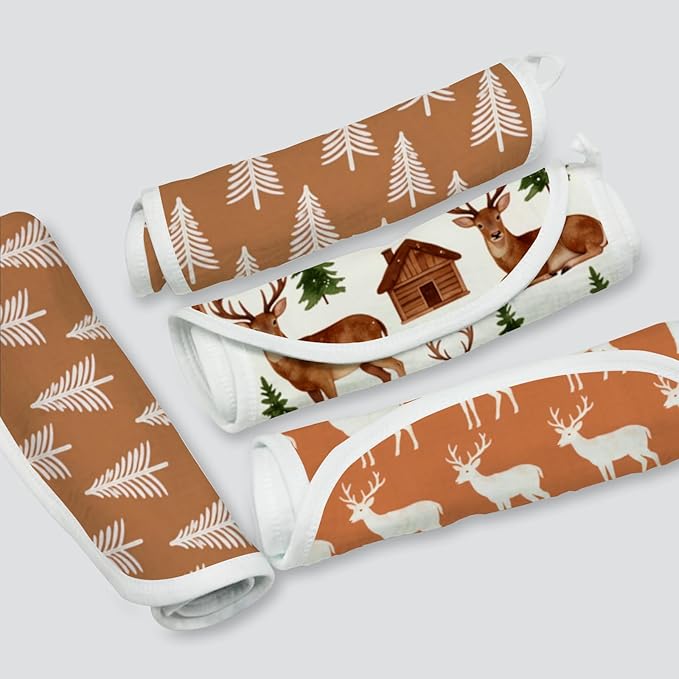 6-Pack Muslin Crinkle Burp Cloths for Newborn, 100% Cotton Absorbent Burping Rags, Gentle Large Textured Washcloths with Forest Adventure & Stag Prints, Little One Essentials Gift Set