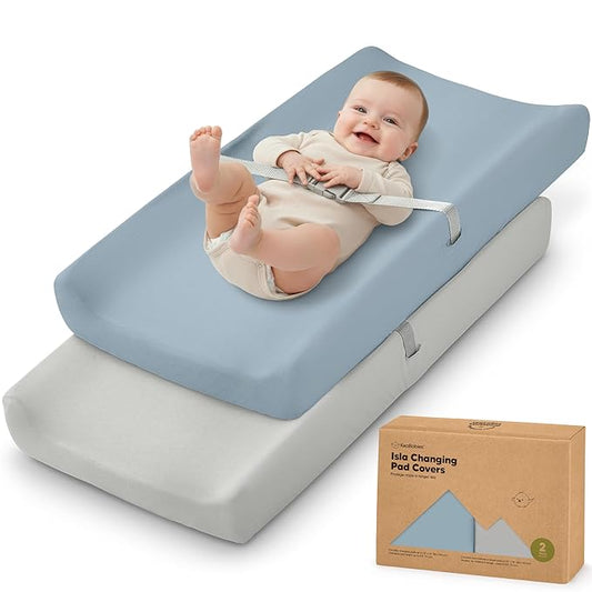 2-Pack Baby Changing Pad Cover for Girl, Boy - 34x18 Soft Viscose Derived from Bamboo Baby Diaper Changing Table Pad Cover Sheets, Neutral, Snug Fit Nursery Diaper Change Sheets (Steel)