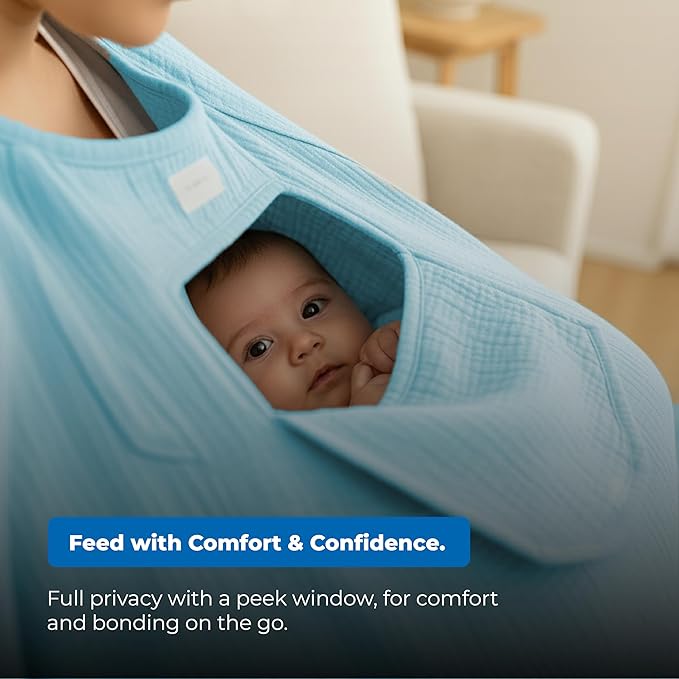 Muslin Nursing Cover for Baby Breastfeeding –Peekaboo Window -100% Breathable Cotton Privacy Nursing Shawl