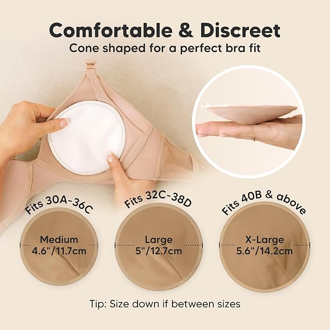 Organic Nursing Pads - 14 Washable Breast Pads for Breastfeeding, Wash Bag, Viscose Derived from Bamboo Reusable Nipple Covers for Breastfeeding Essentials, Soft & Absorbent (Coffee, M 4.6")