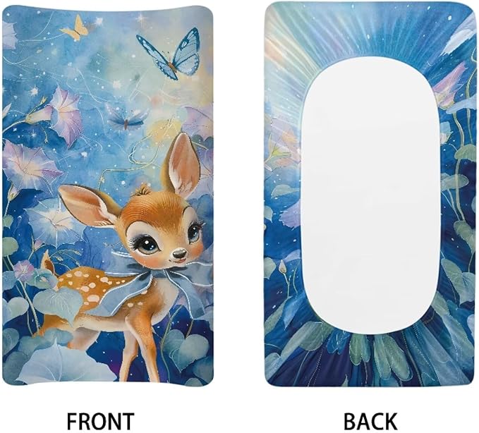 Cute Deer Baby Changing Pad Cover Cozy Breathable Universal Tray Table Mat Waterproof Stretchy Lightweight Sheet Crib Mat