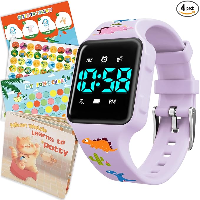 Toddler Potty Training Set – Potty Training Watch with Musical/Vibration Countdown Alerts, Fun Board Book, Progress Chart & Reward Stickers – Interactive Potty Training Kit for Kids Ages 2-6