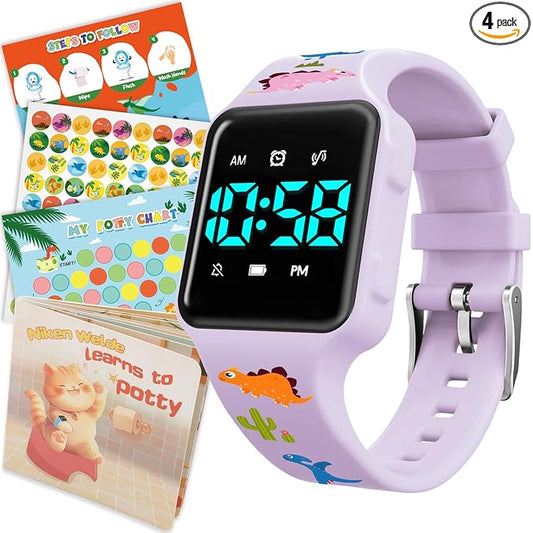 Toddler Potty Training Set – Potty Training Watch with Musical/Vibration Countdown Alerts, Fun Board Book, Progress Chart & Reward Stickers – Interactive Potty Training Kit for Kids Ages 2-6