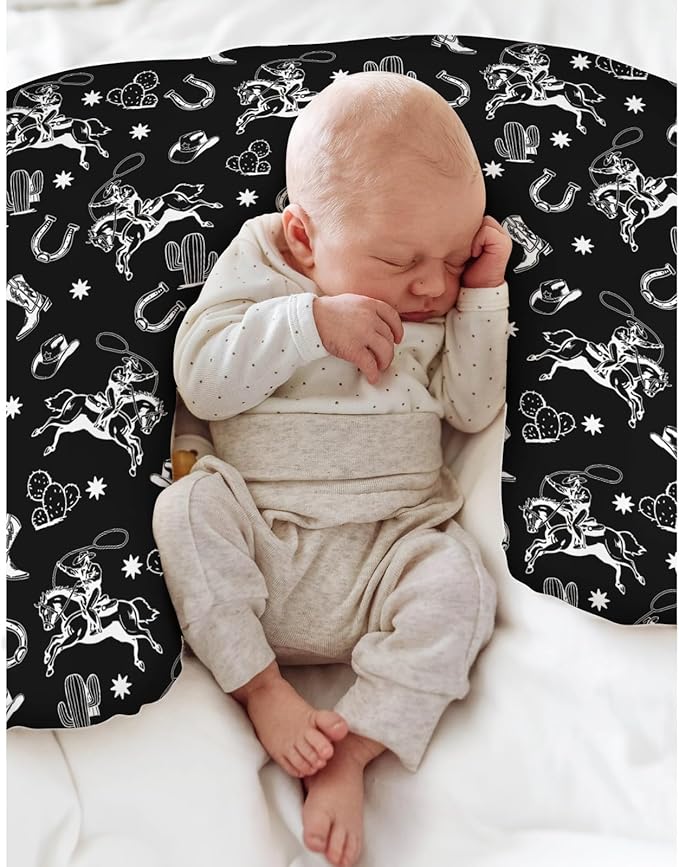 Country Western Nursing Pillow Covers for Boy Girl Cowboy Hat Boots Horse Cactus Nursing Pillow Slipcovers for Breastfeeding Pillows Wild West Desert Soft Stretchy Removable Covers for Newborn Infant