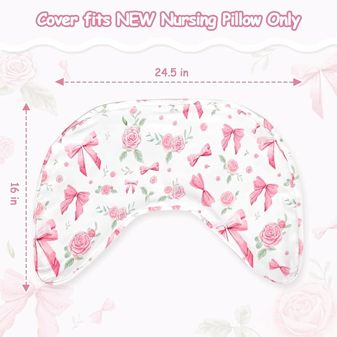 New Nursing Pillow Cover Girls, Soft Breastfeeding Pillow Covers for Baby Newborn Infant, fits New Nursing Pillow, Easy Removal and Machine Washable Slipcover, Pillowcase Only (Pink Rose)