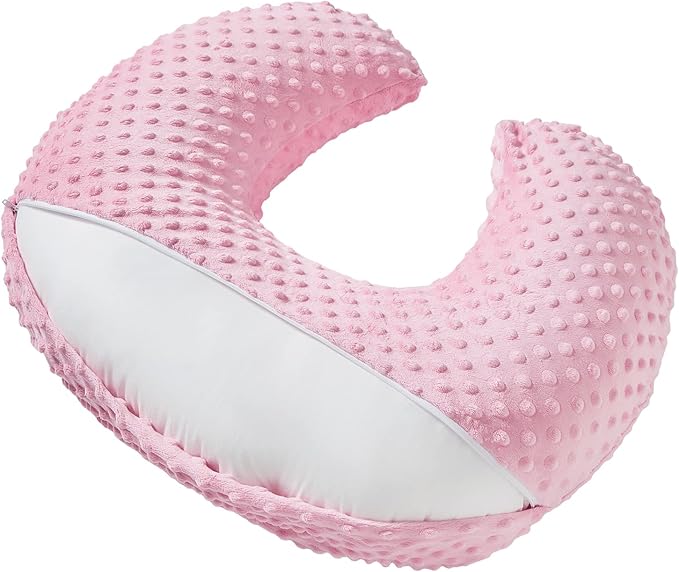 Nursing Pillow and Positioner with Cover for Breastfeeding and Bottle Feeding, Propping Baby, Tummy Time, Baby Sitting Support, Awake-Time Support (Candy Pink, 22" x 17.7" x 5.9")