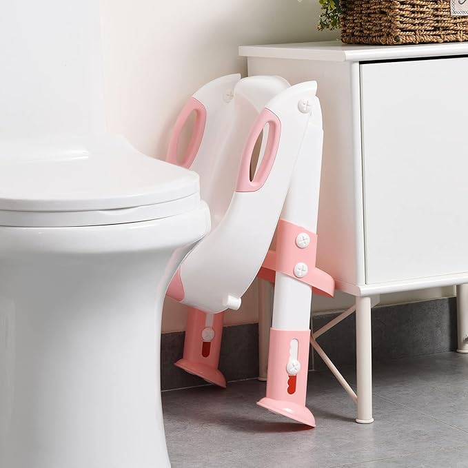 Potty Training Seat with Step Stool Ladder, Toddler Toilet Seat for Boys Girls, Adjustable 6 Heights Fits Round & Elongated Toilets, Anti-Slip Pads & Leak-Proof Guard
